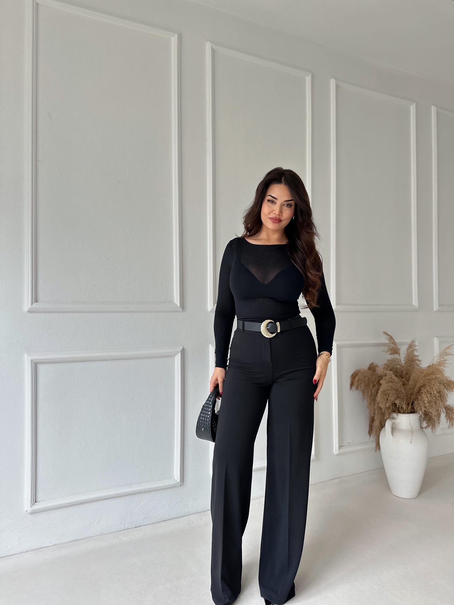 Elegance Gold Tokalı Yüksek Bel Palazzo Pantolon