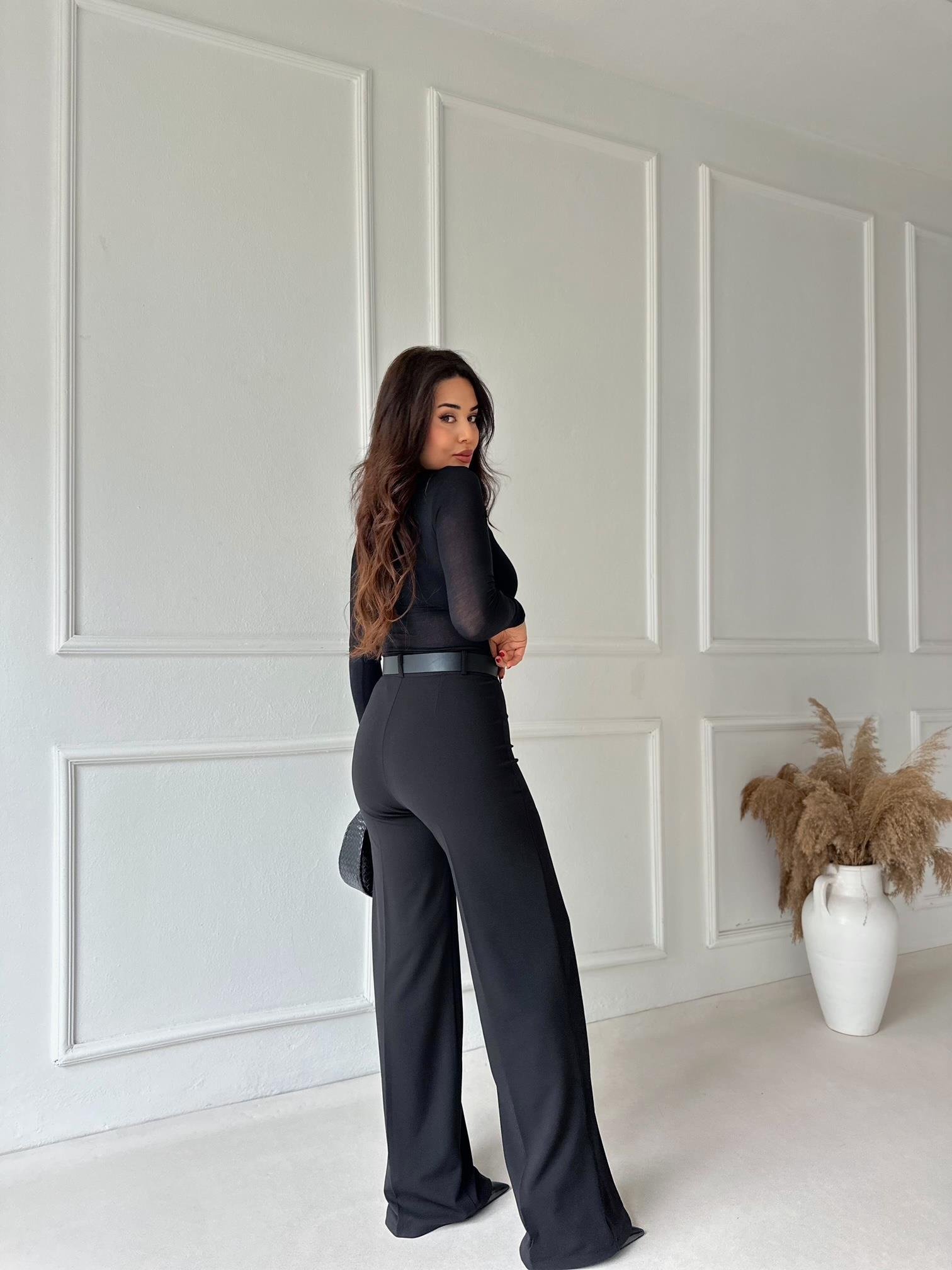 Elegance Gold Tokalı Yüksek Bel Palazzo Pantolon