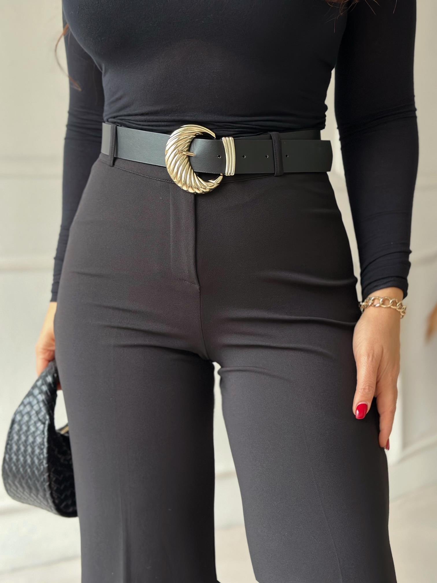 Elegance Gold Tokalı Yüksek Bel Palazzo Pantolon