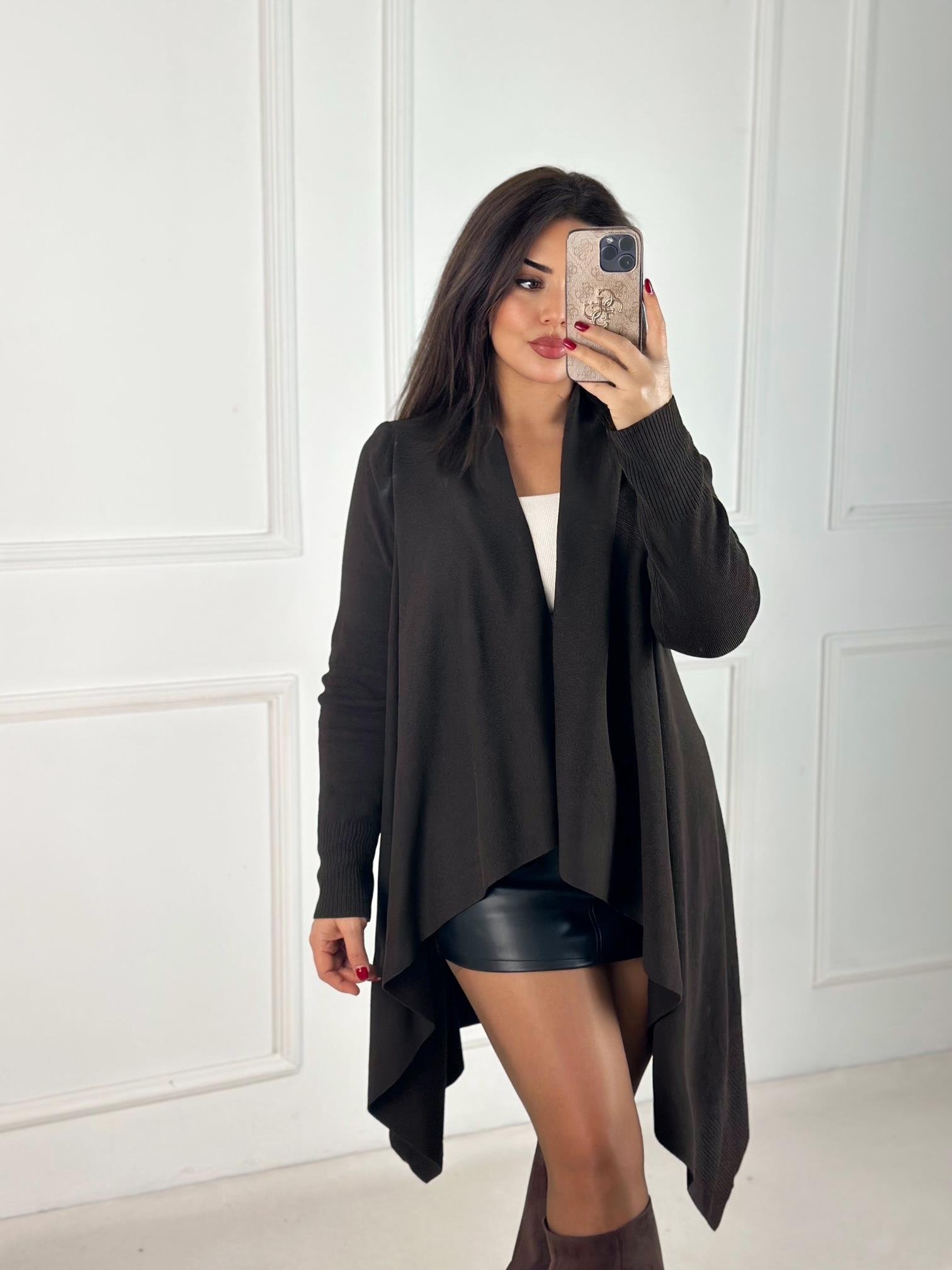 Flow Chic Asimetrik Uzun Hırka - Kahve