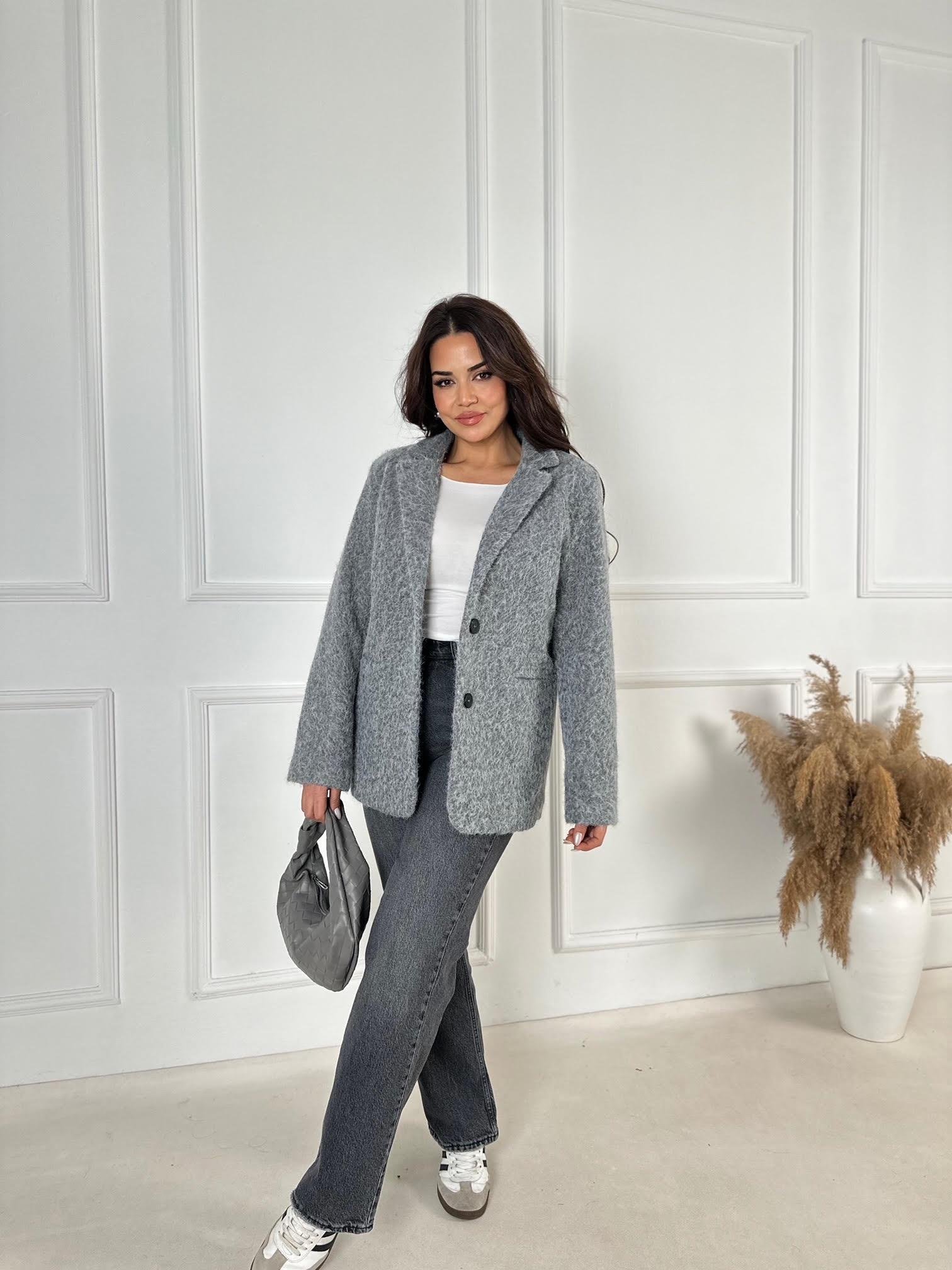 Gri Yün Dokulu Blazer Ceket