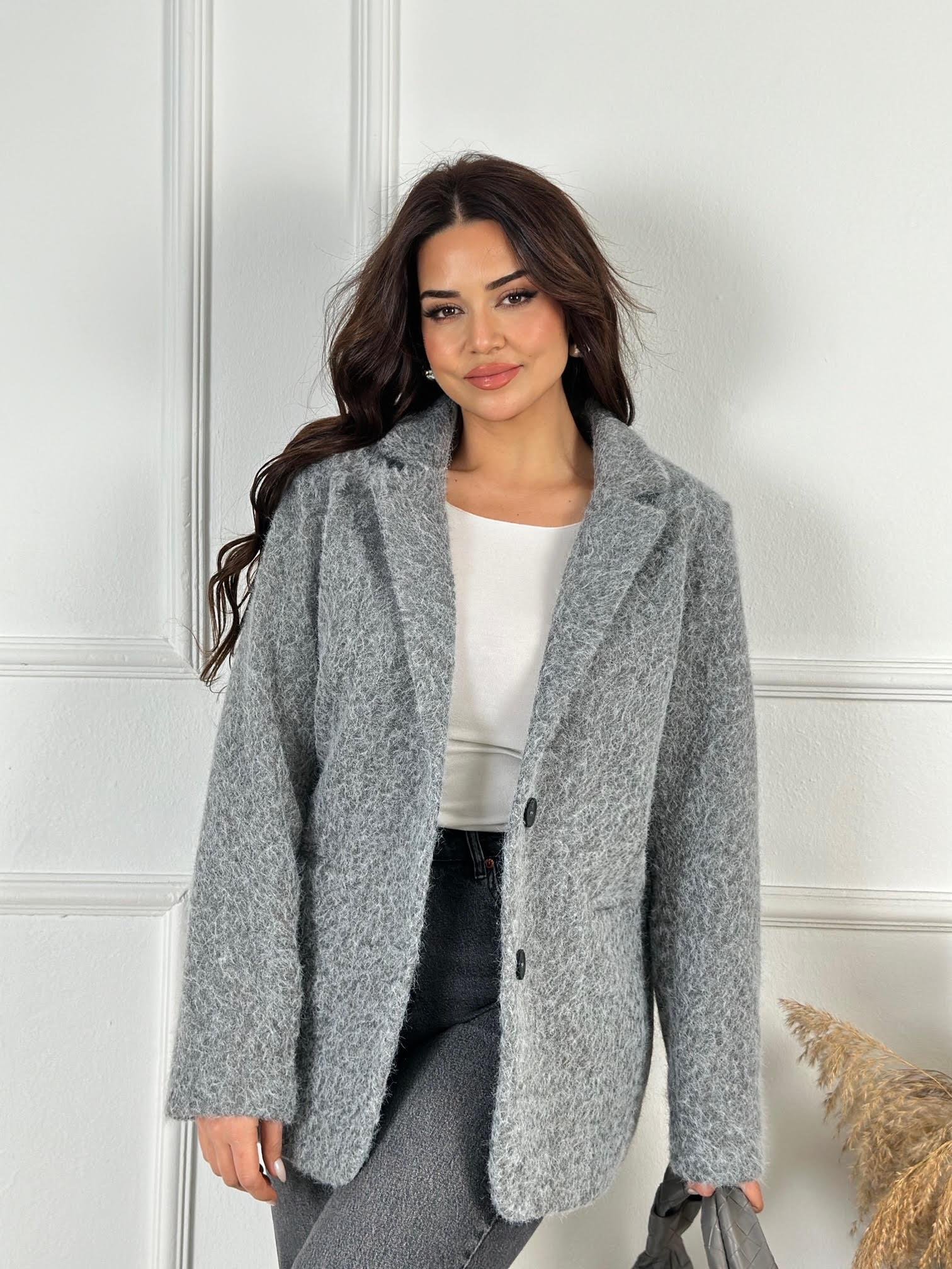 Gri Yün Dokulu Blazer Ceket