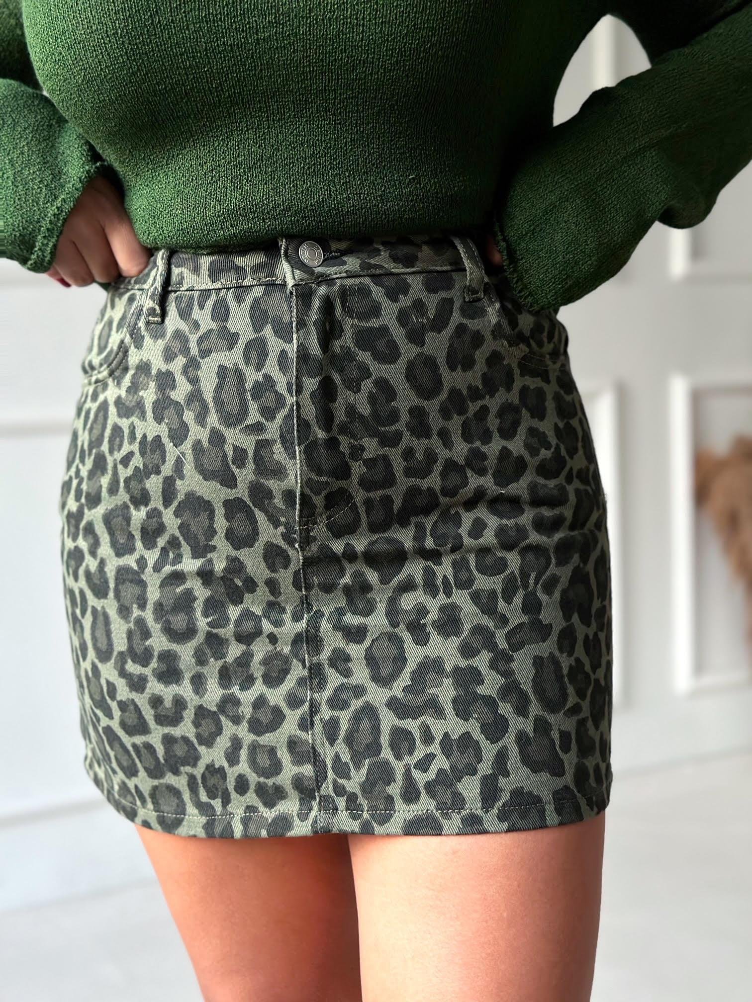 Haki Leopar Desen Kot Etek