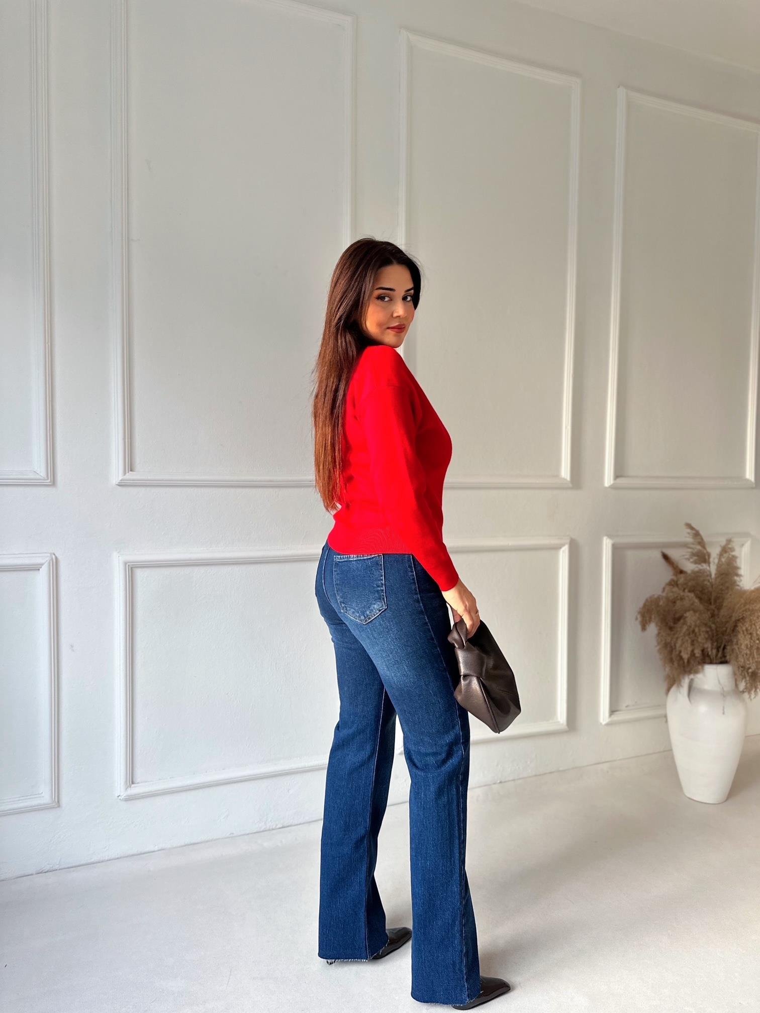 İç Atlet Detaylı İkili Triko Bluz – Kırmızı