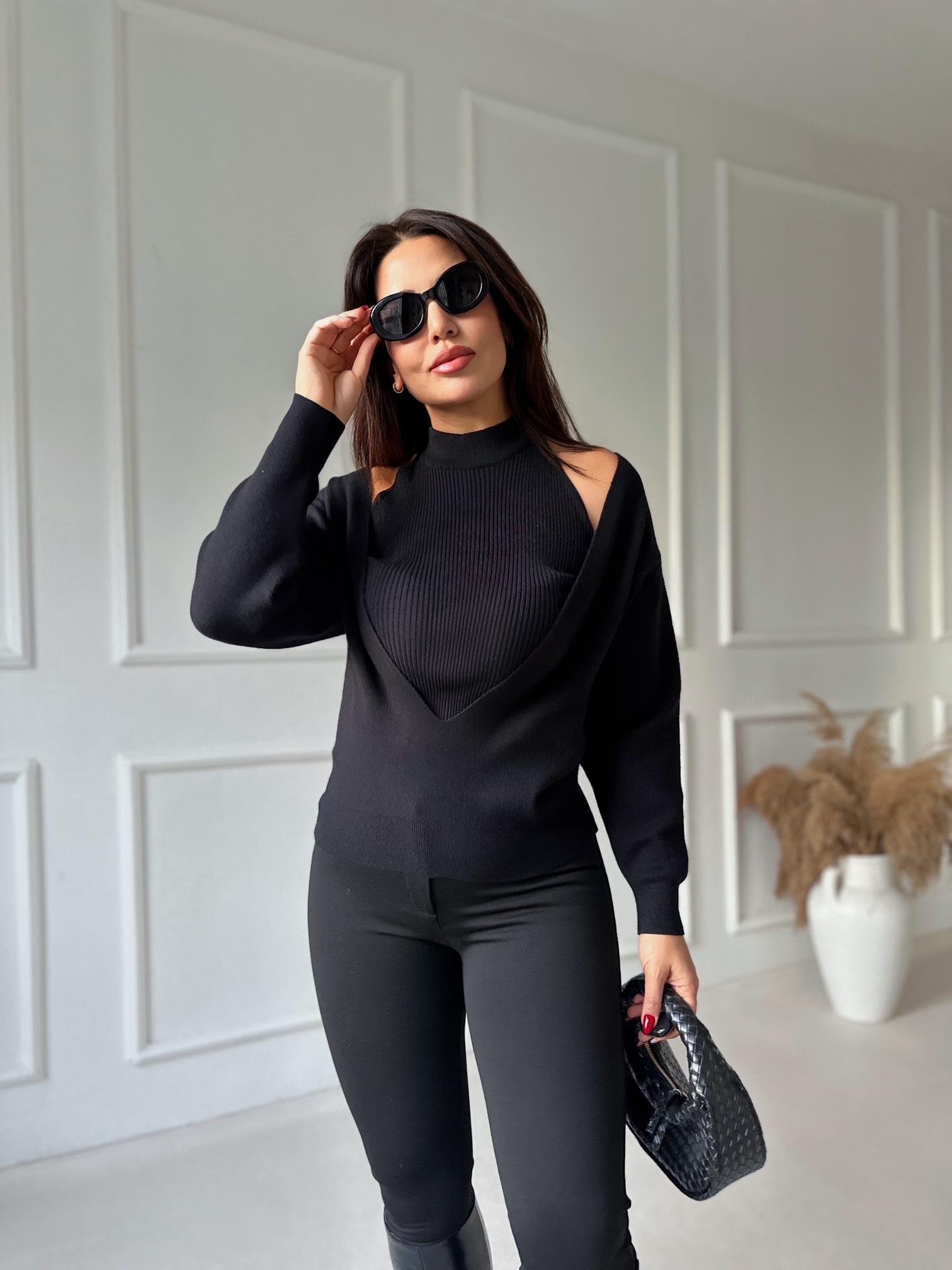 İç Atlet Detaylı İkili Triko Bluz – Siyah