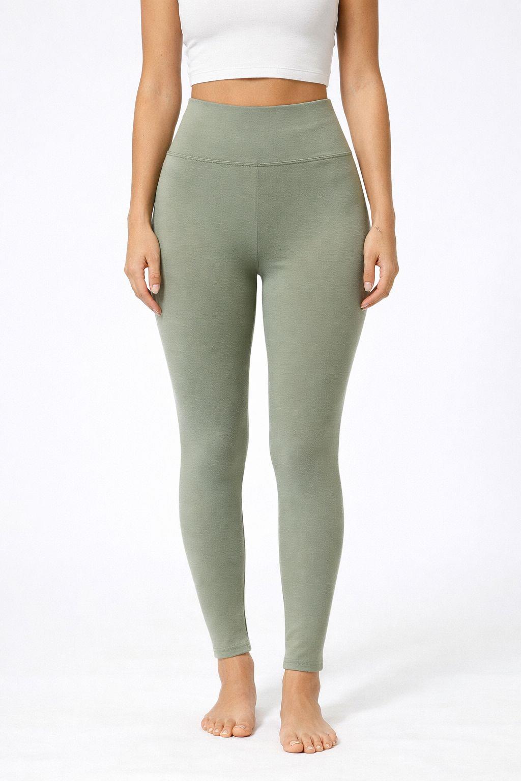 İçi Polar Tam Yüksek Bel Çağla Yeşil Toparlayıcı Tayt