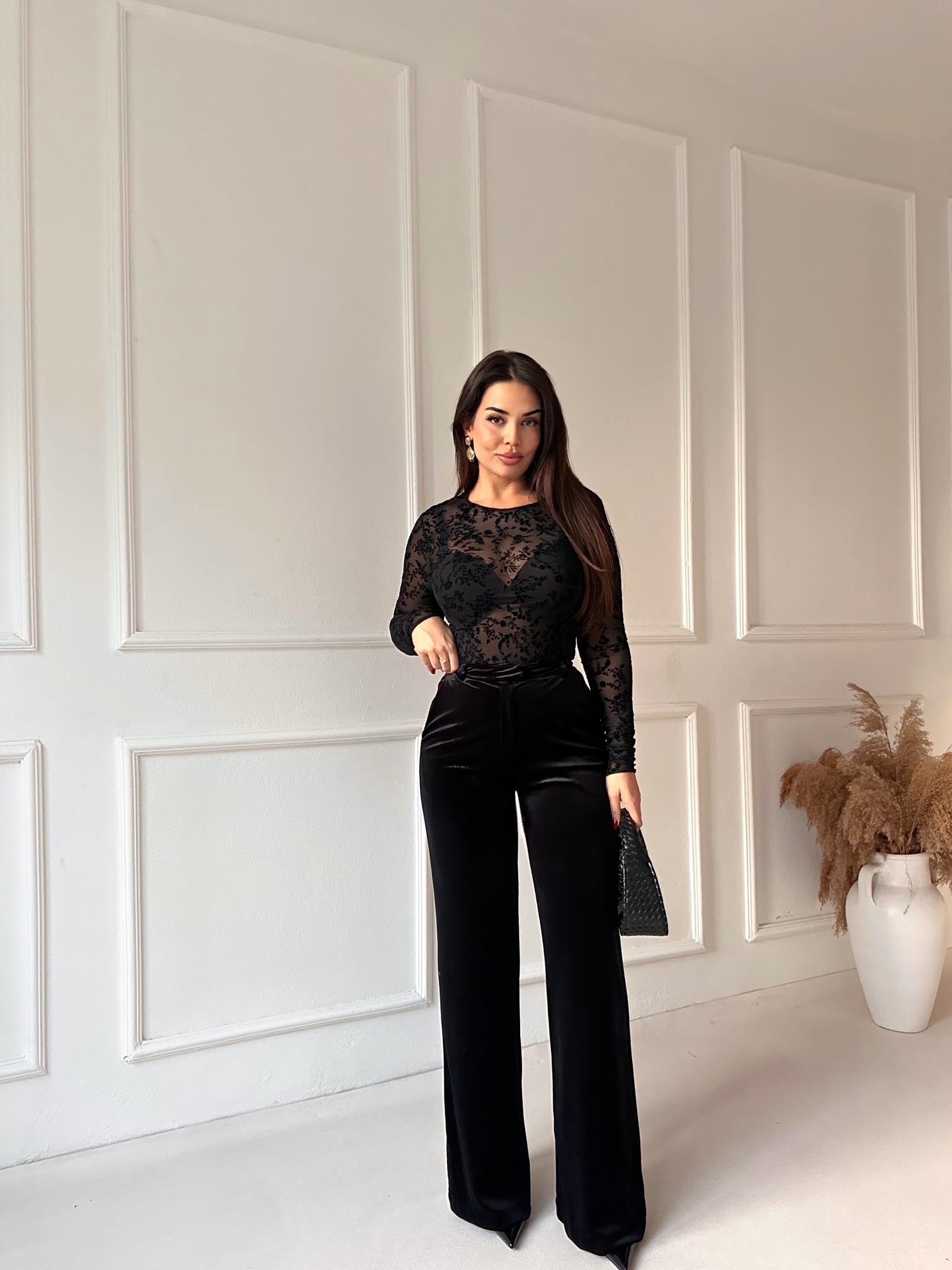 Kadife Palazzo Pantolon Siyah | Nora Butik