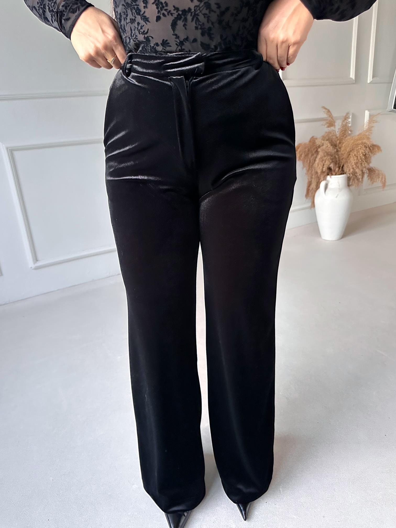 Kadife Palazzo Pantolon Siyah | Nora Butik