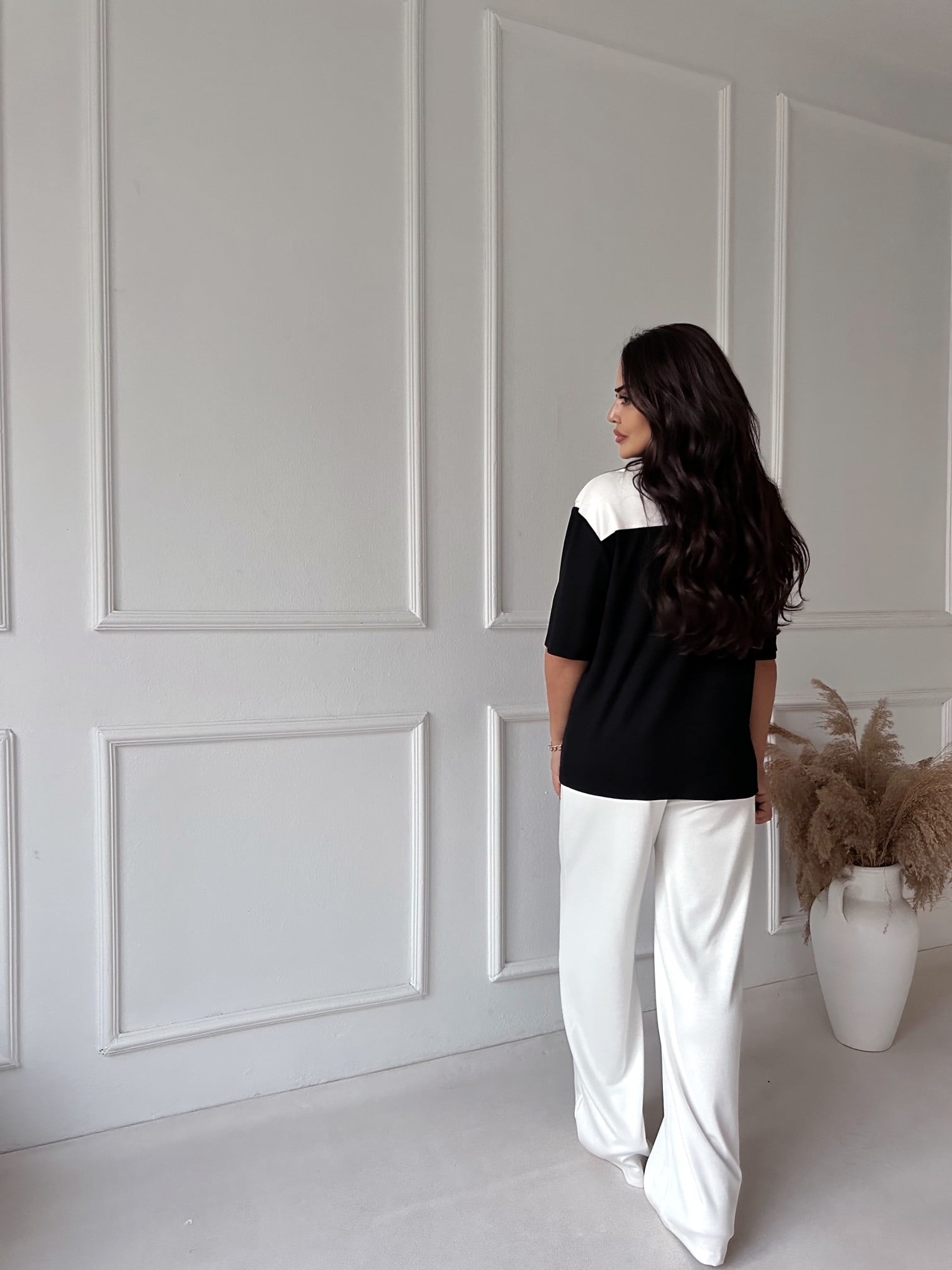 Kendinden Fular Detaylı Tişört Pantolon Takım - Siyah