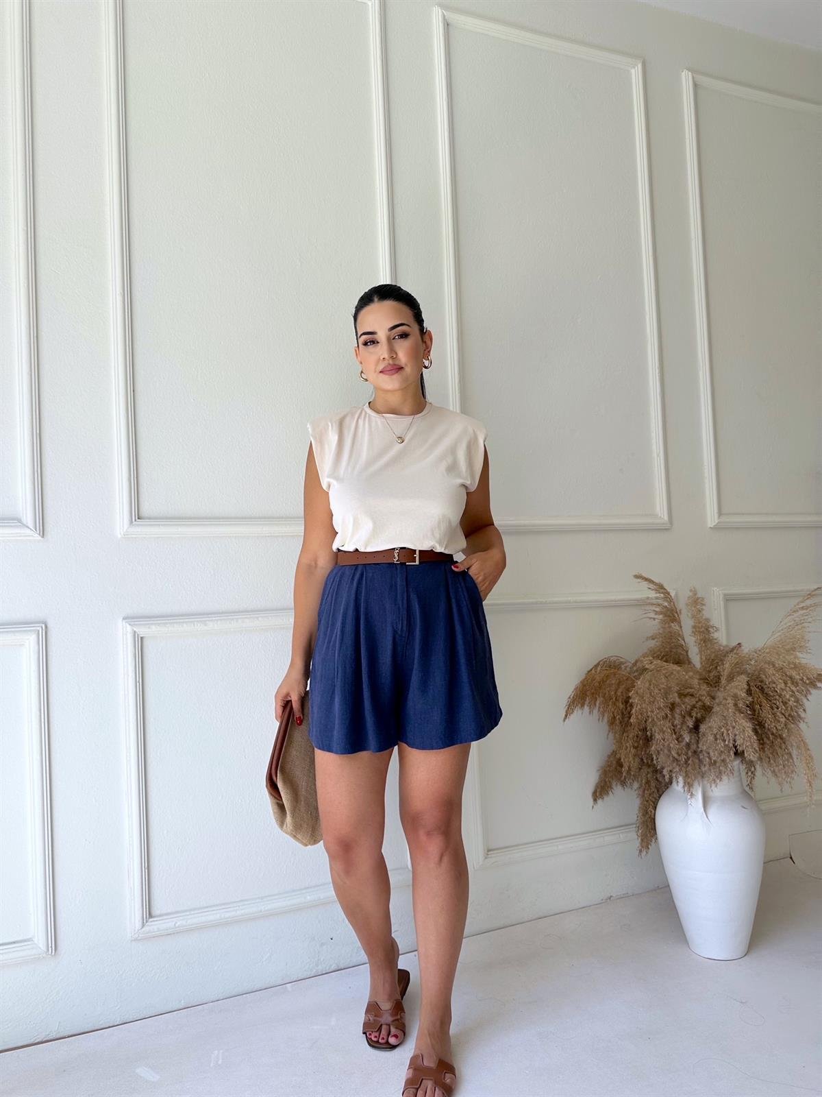 Keten Şort Lacivert