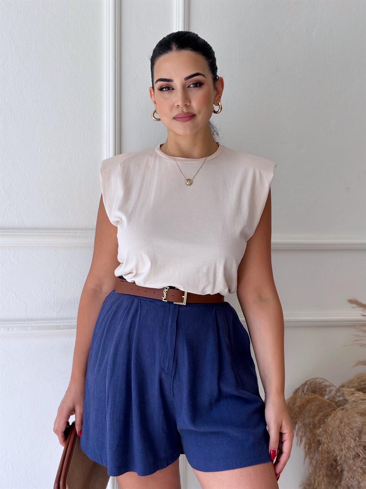 Keten Şort Lacivert