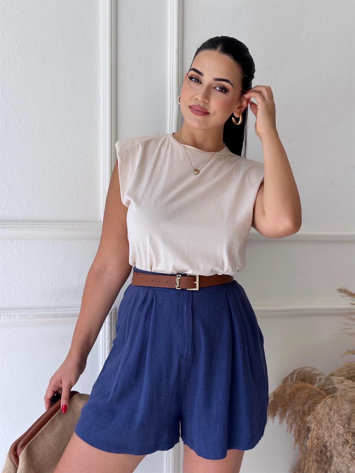 Keten Şort Lacivert