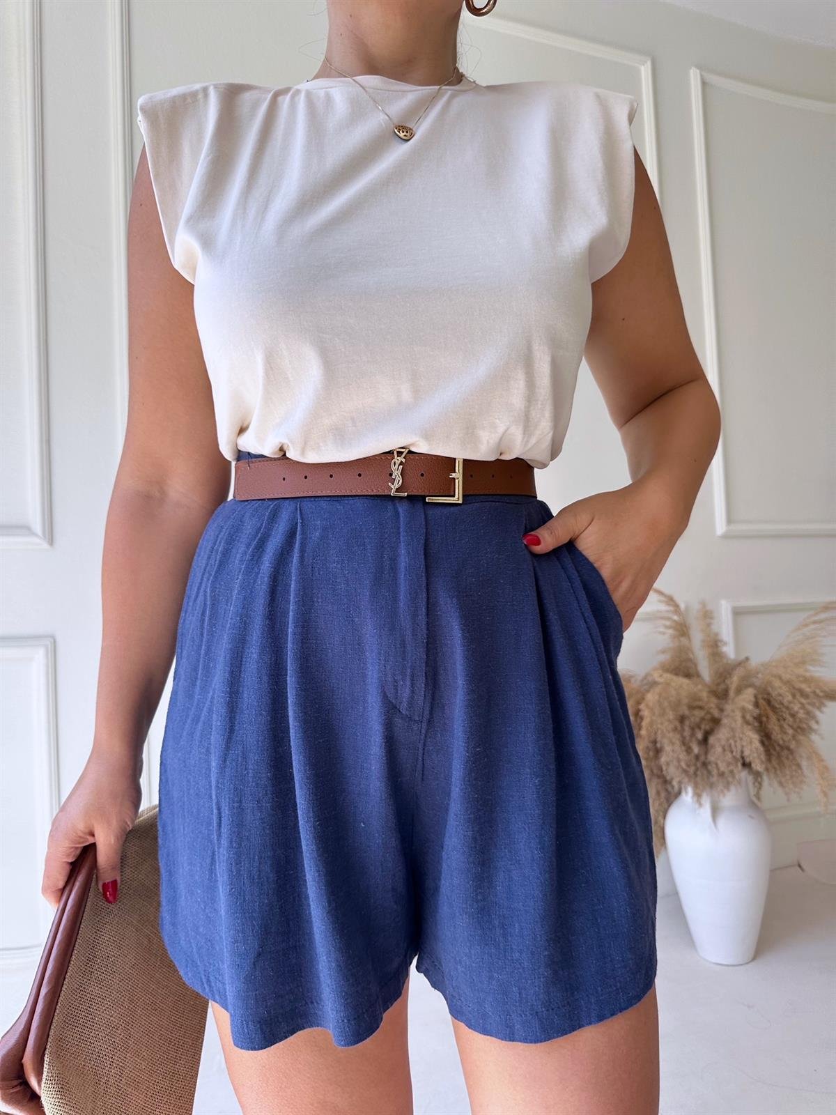 Keten Şort Lacivert