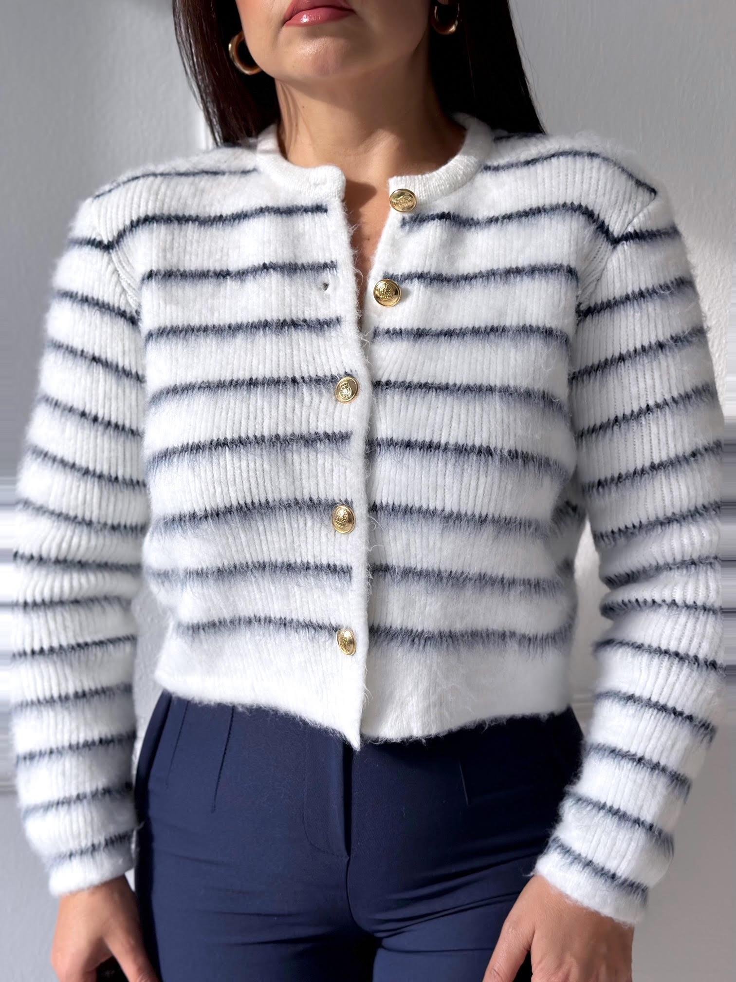 Lacivert Çizgili Şardonlu Hırka