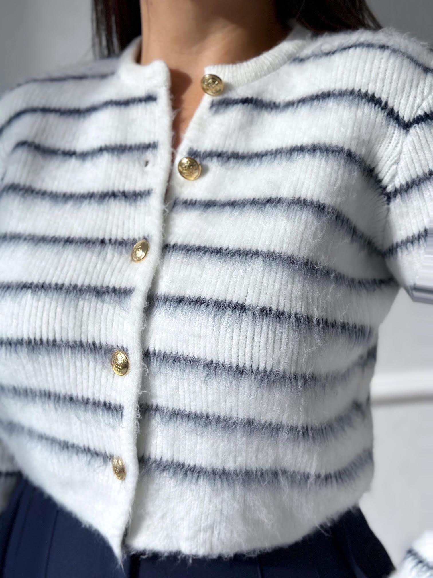 Lacivert Çizgili Şardonlu Hırka