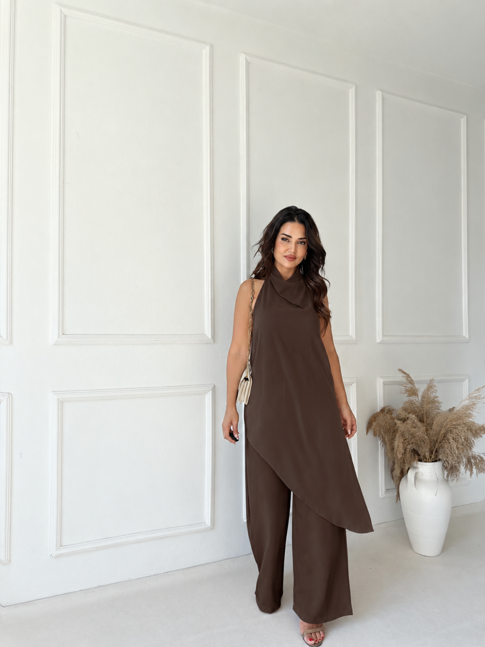 Livia Asimetrik Uzun Bluz - Kahve