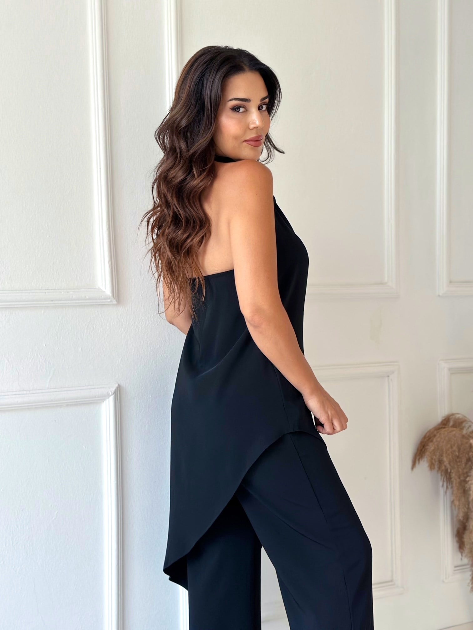 Livia Asimetrik Uzun Bluz - Siyah