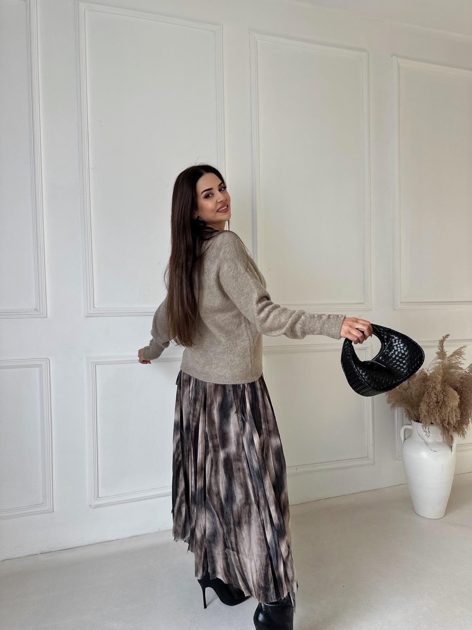 Lüks Kalite Beli Lastikli Desenli Asimetrik Maksi Şifon Etek 