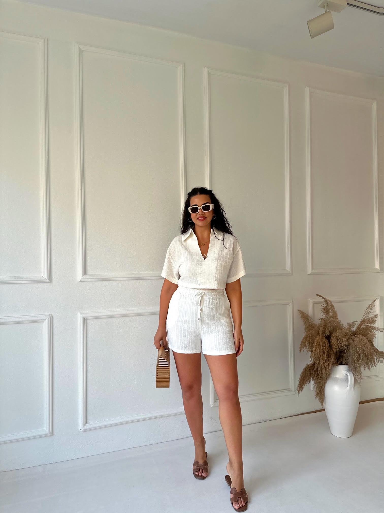 Lüks Kalite Beli Lastikli Gofre Şort 