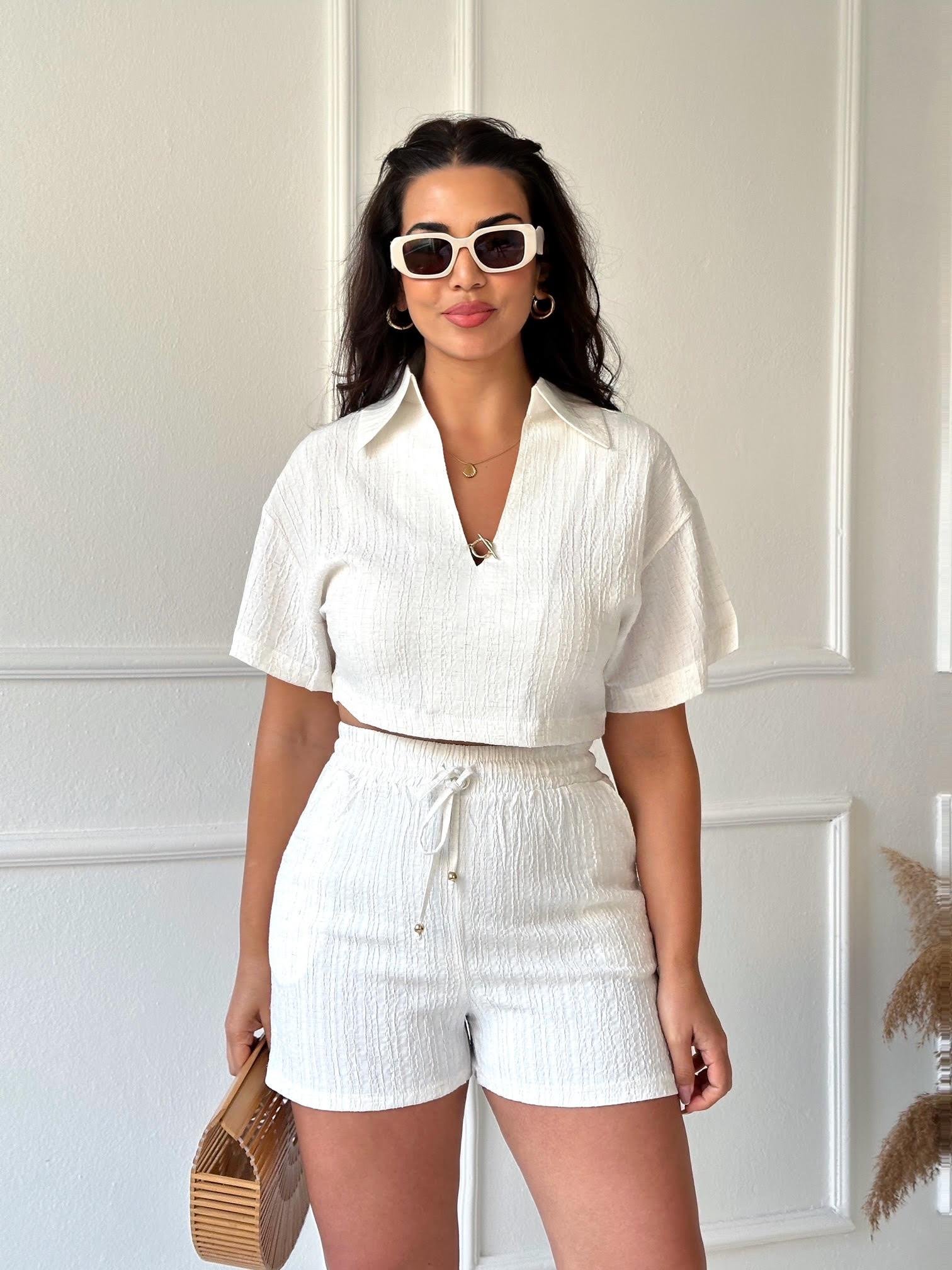 Lüks Kalite Beli Lastikli Gofre Şort 