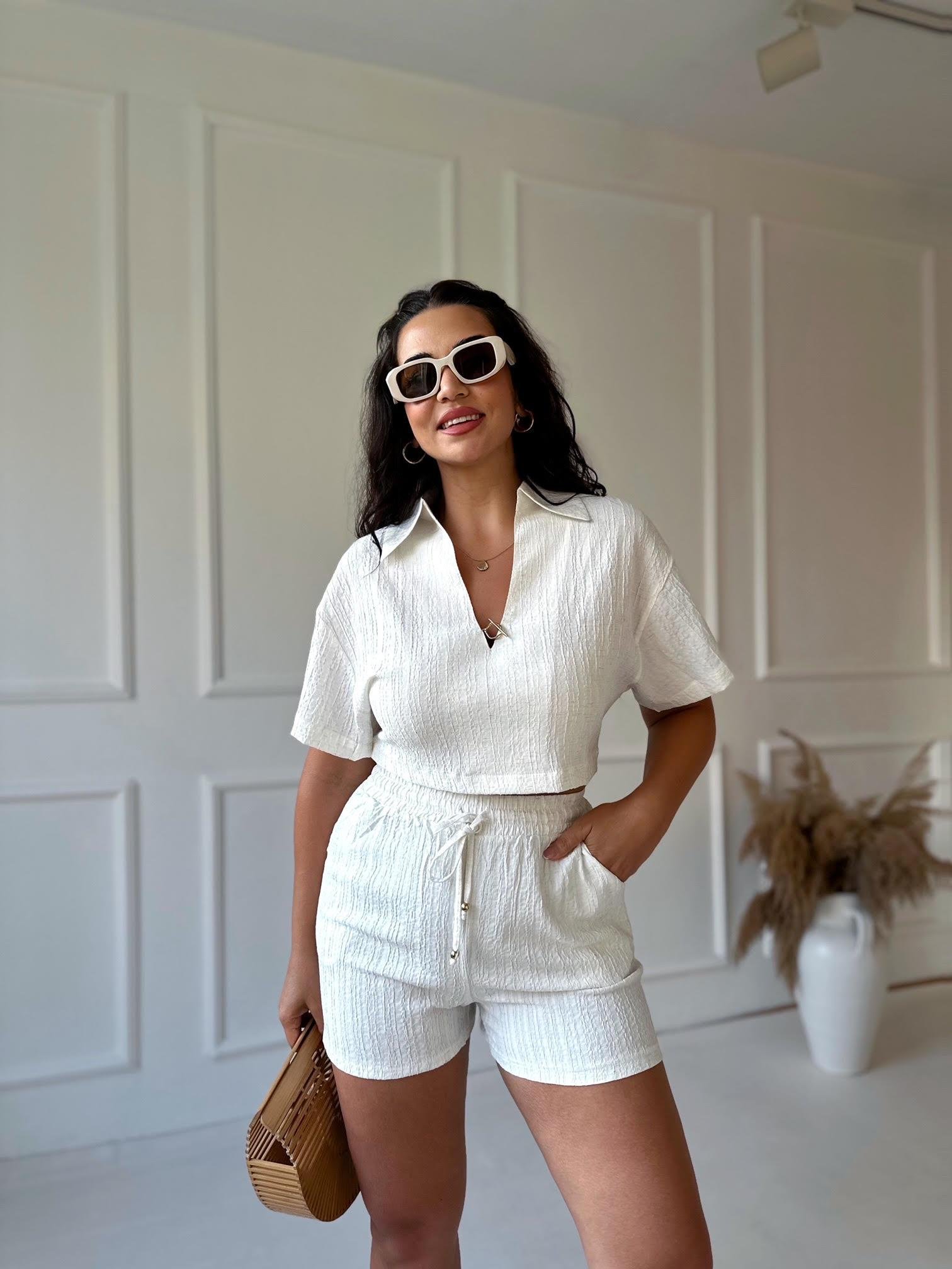 Lüks Kalite Beli Lastikli Gofre Şort 