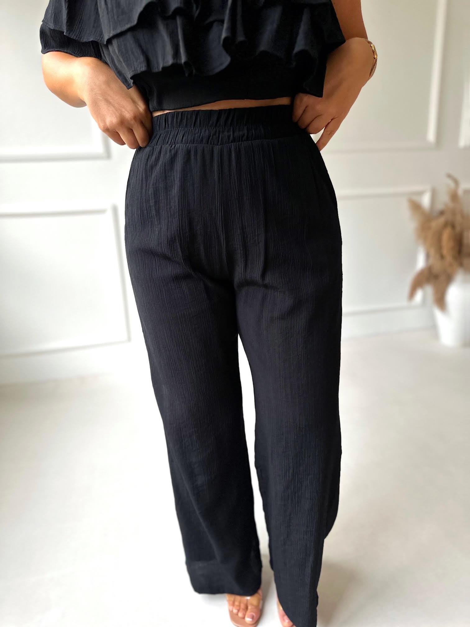 Lüks Kalite Beli Lastikli Yüksek Bel Siyah Pantolon 