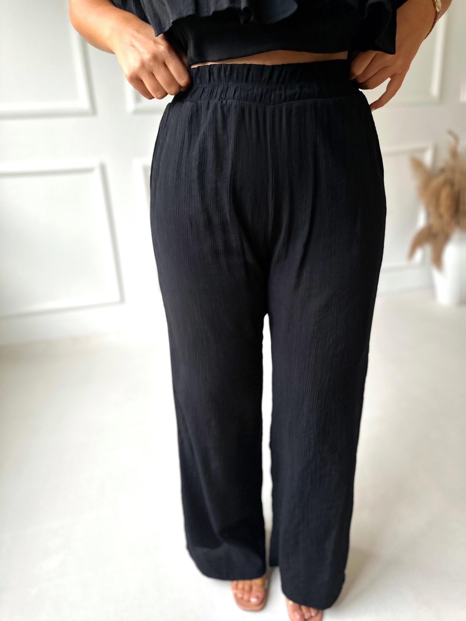 Lüks Kalite Beli Lastikli Yüksek Bel Siyah Pantolon 