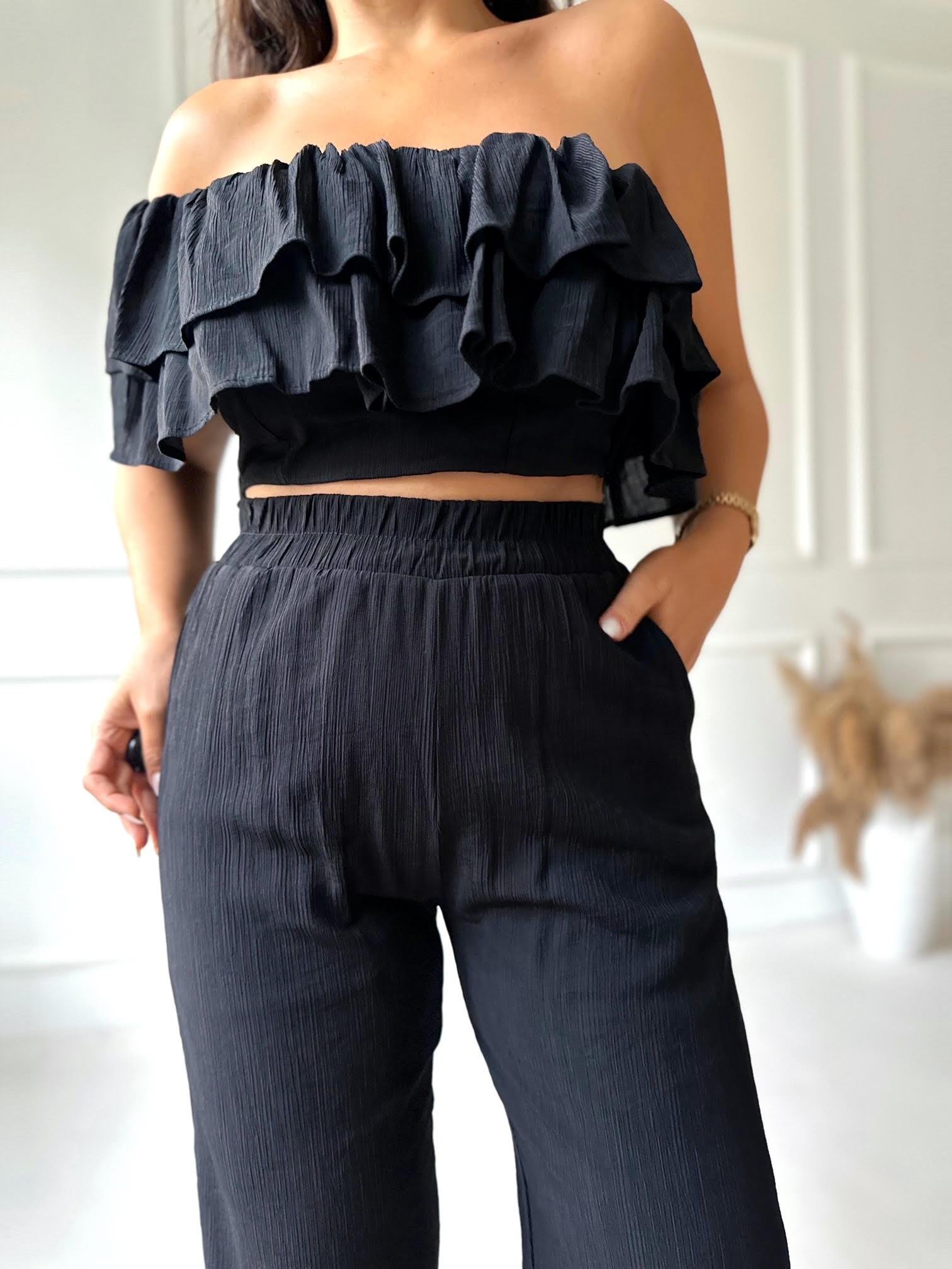 Lüks Kalite Beli Lastikli Yüksek Bel Siyah Pantolon 