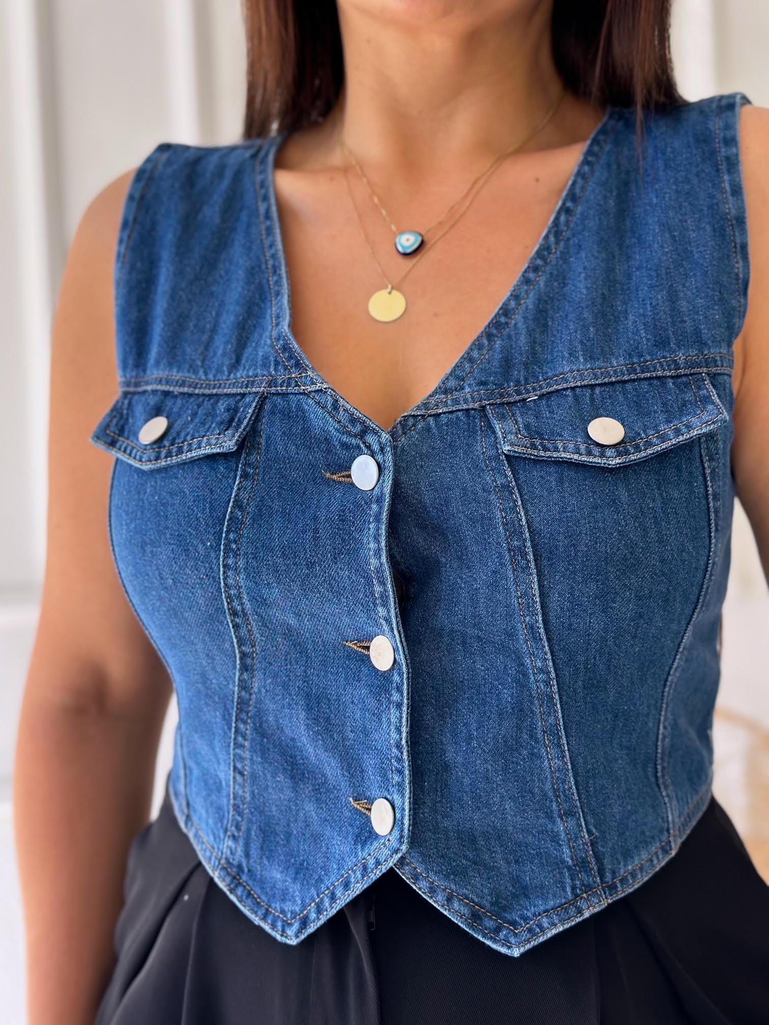 Lüks Kalite Denim Yelek