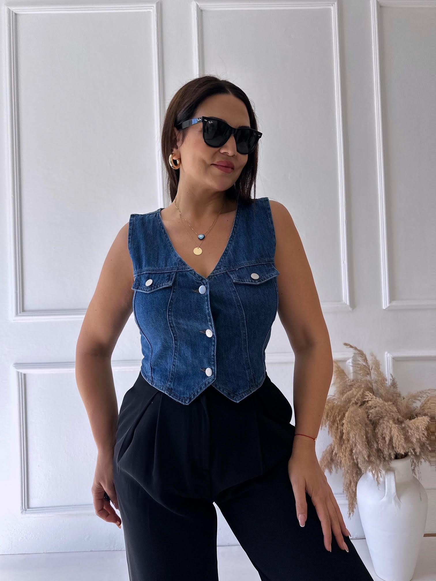 Lüks Kalite Denim Yelek