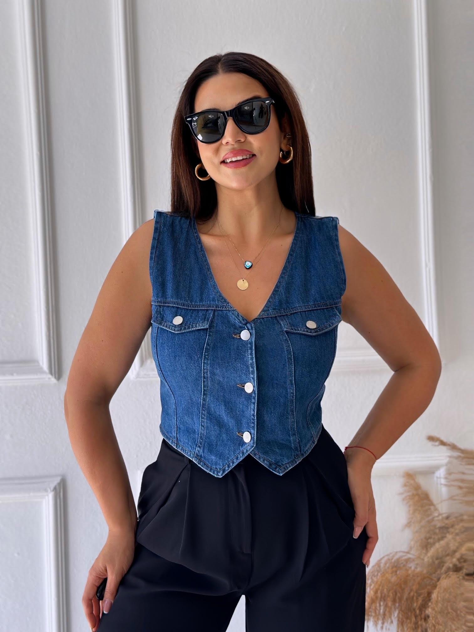 Lüks Kalite Denim Yelek