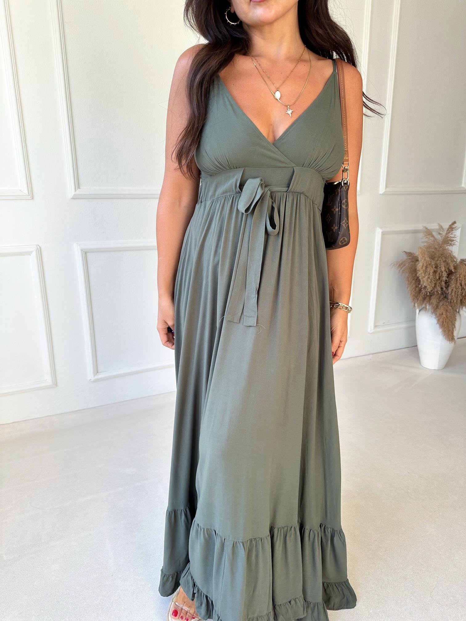 Lüks Kalite Haki Maksi Elbise - Nora Butik