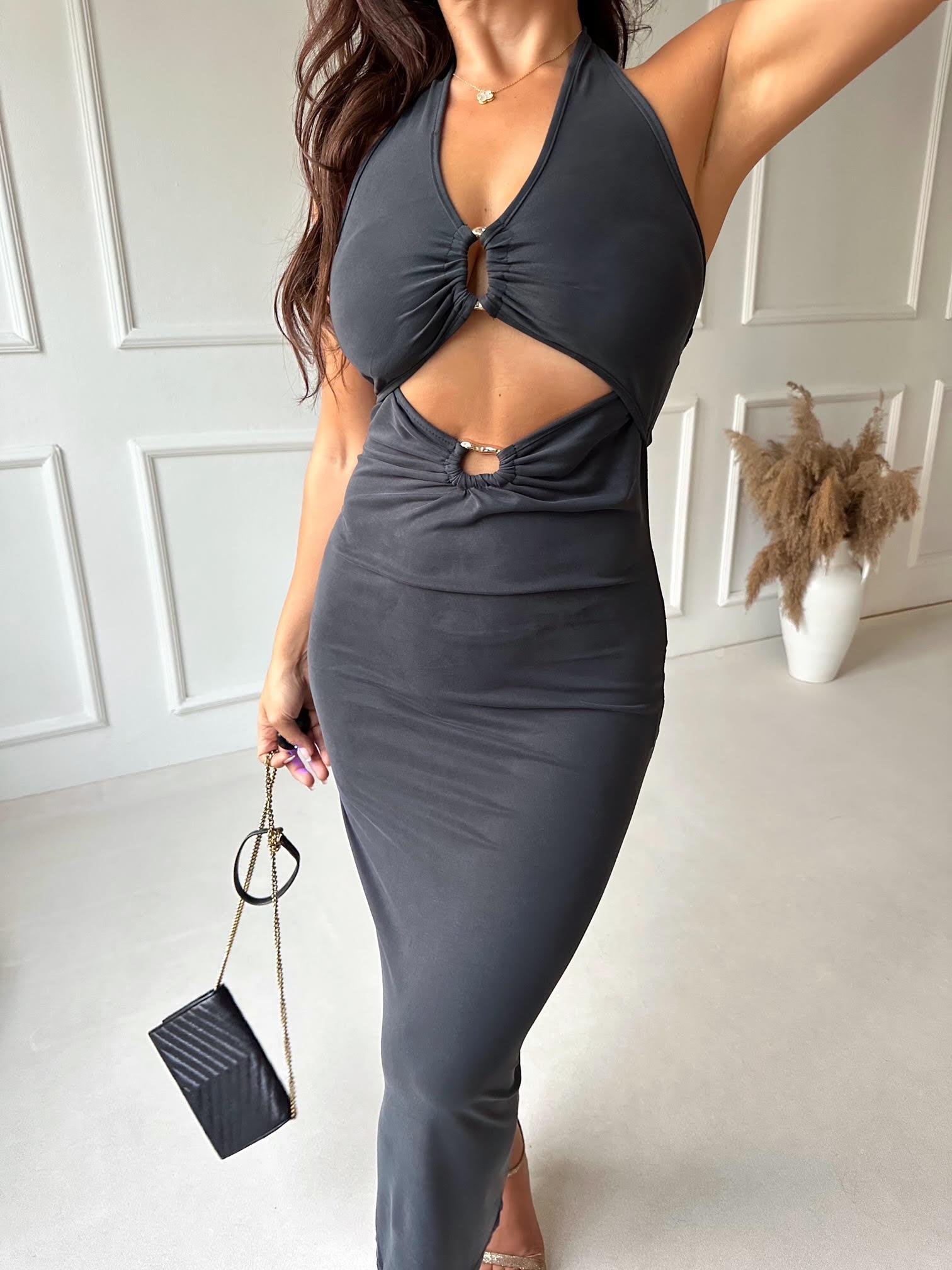 Lüks Kalite Halter Yaka Dekolteli Maksi Elbise