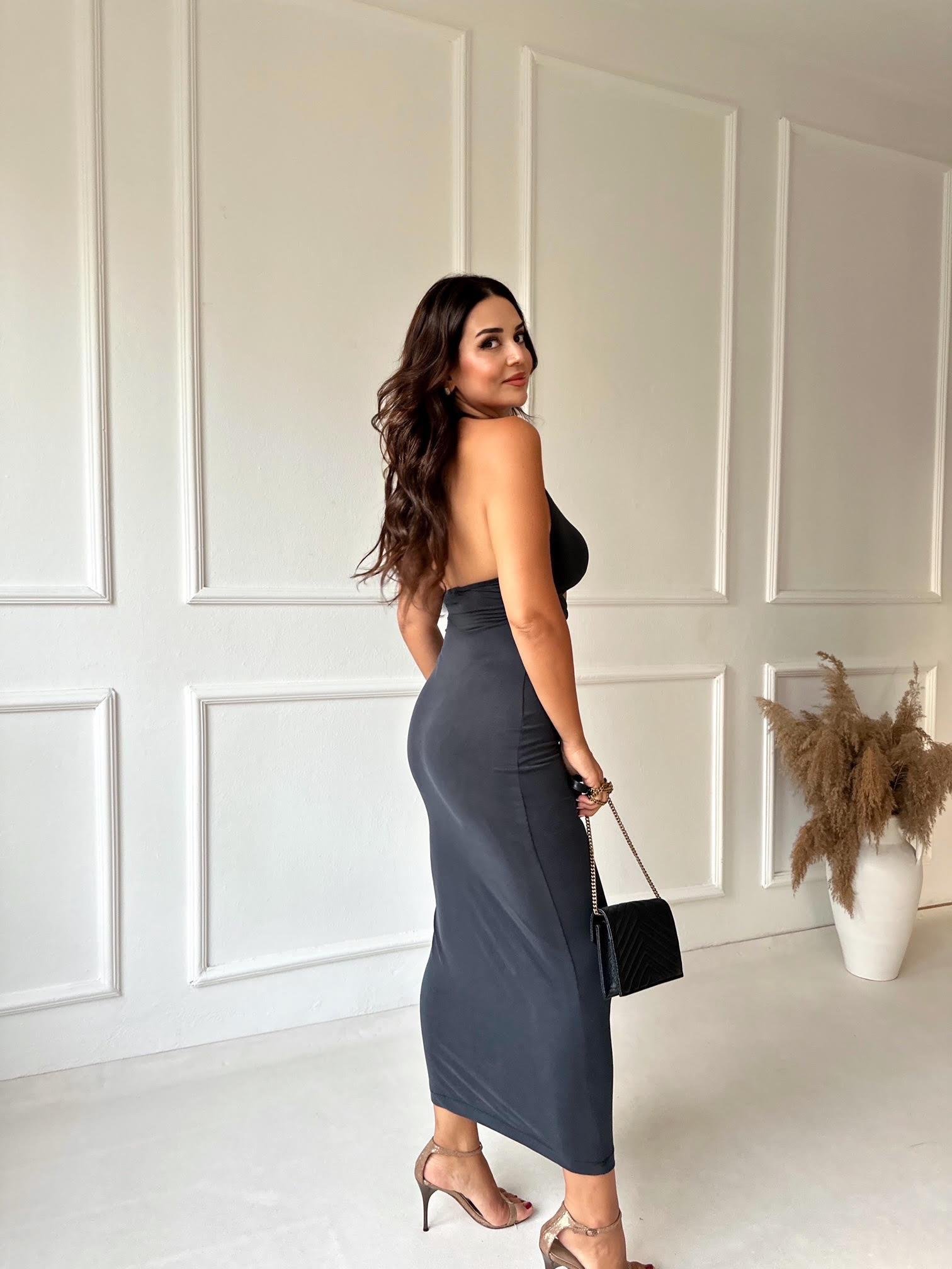 Lüks Kalite Halter Yaka Dekolteli Maksi Elbise