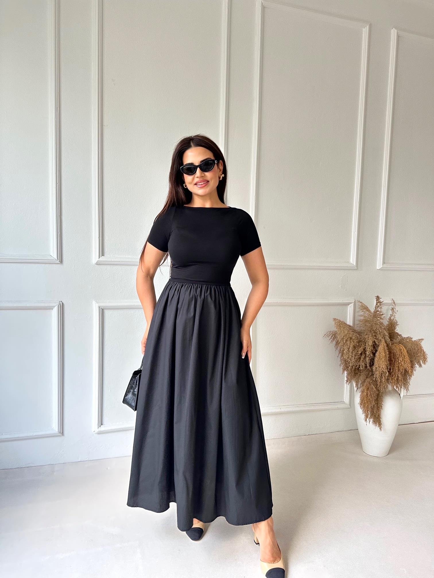 Lüks Kalite Kayık Yaka Yarım Kollu Diana Maksi Elbise - Siyah