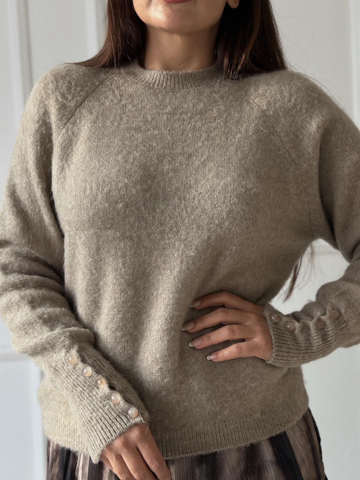 Lüks Kalite Kollları Düğmeli Reglan Kol Vizon Kazak