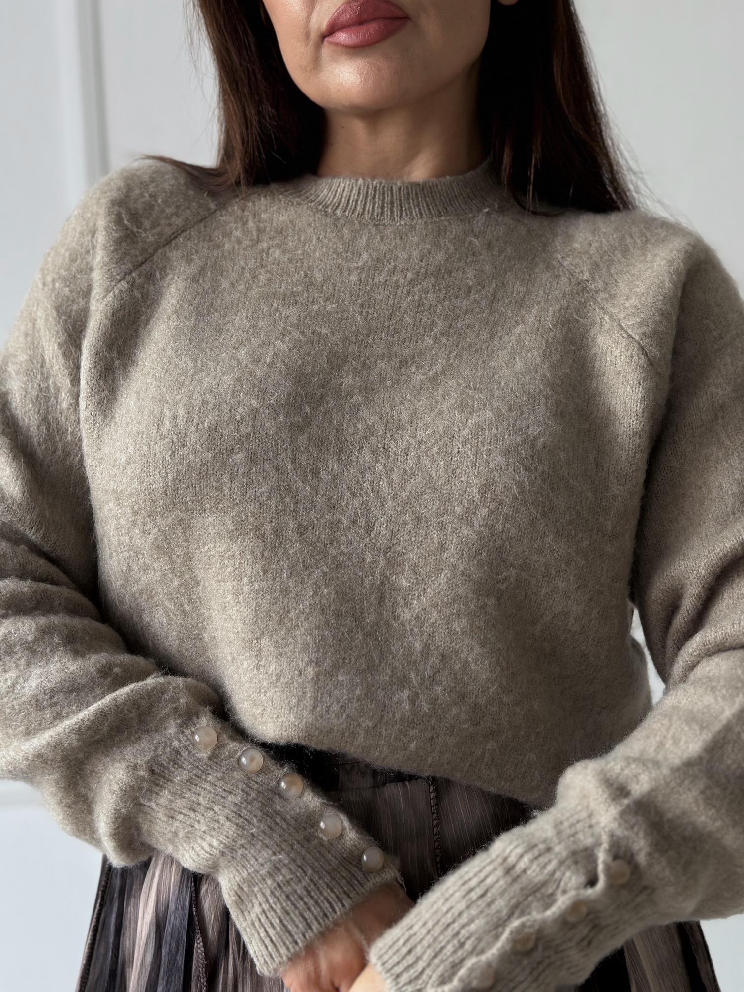 Lüks Kalite Kollları Düğmeli Reglan Kol Vizon Kazak