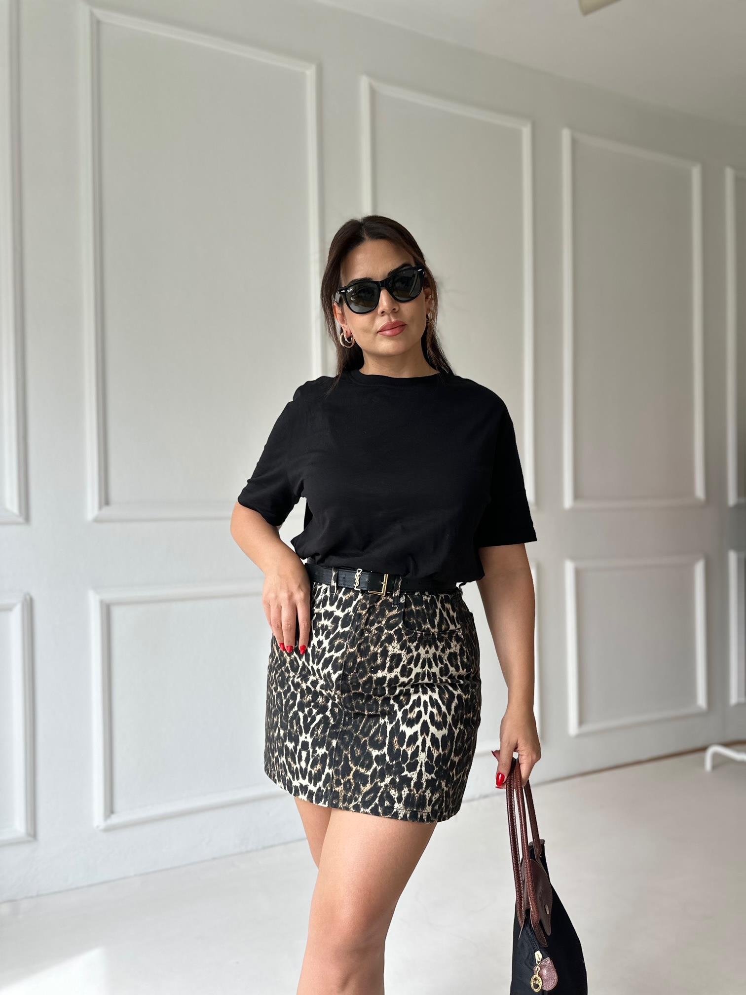 Lüks Kalite Leopar Desen Mini Kot Etek