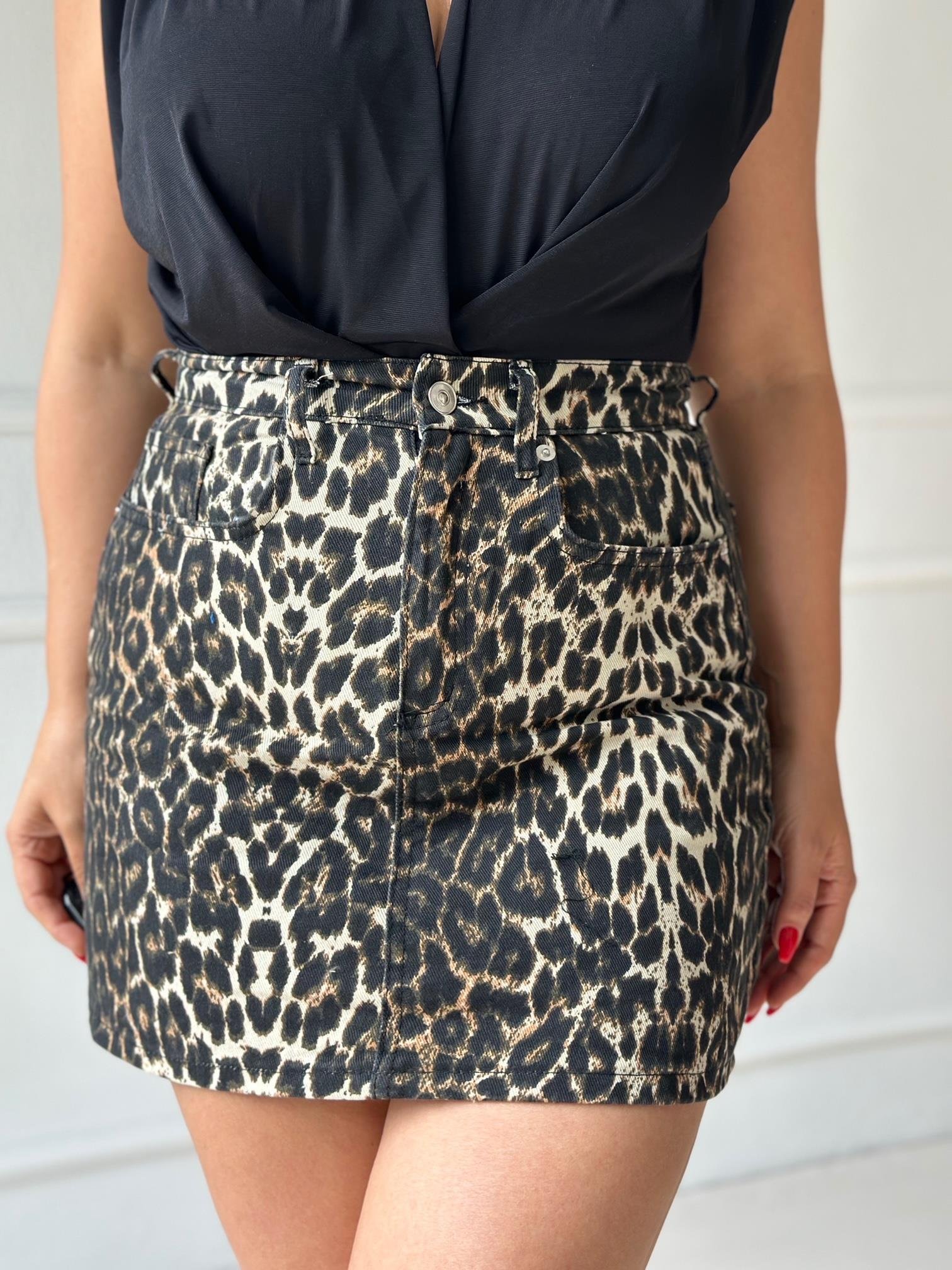 Lüks Kalite Leopar Desen Mini Kot Etek