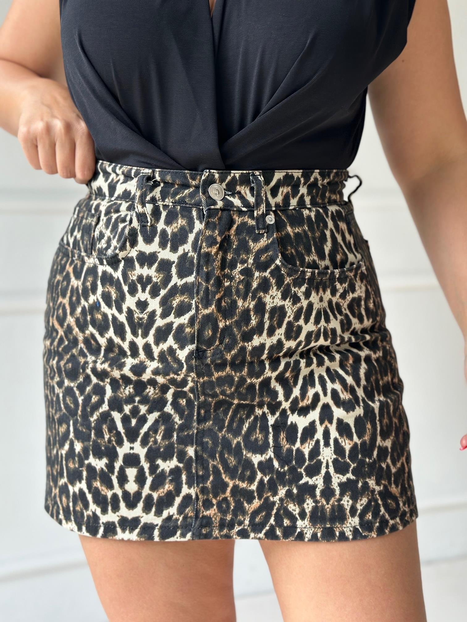 Lüks Kalite Leopar Desen Mini Kot Etek