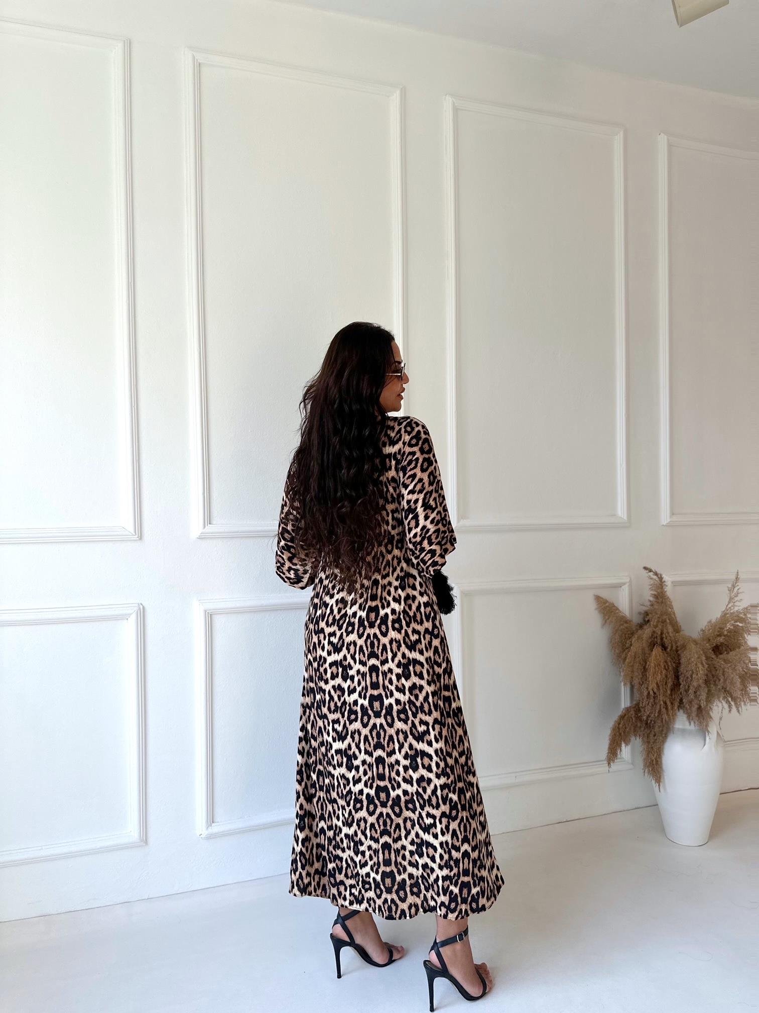 Lüks Kalite Leopar Maksi Elbise 