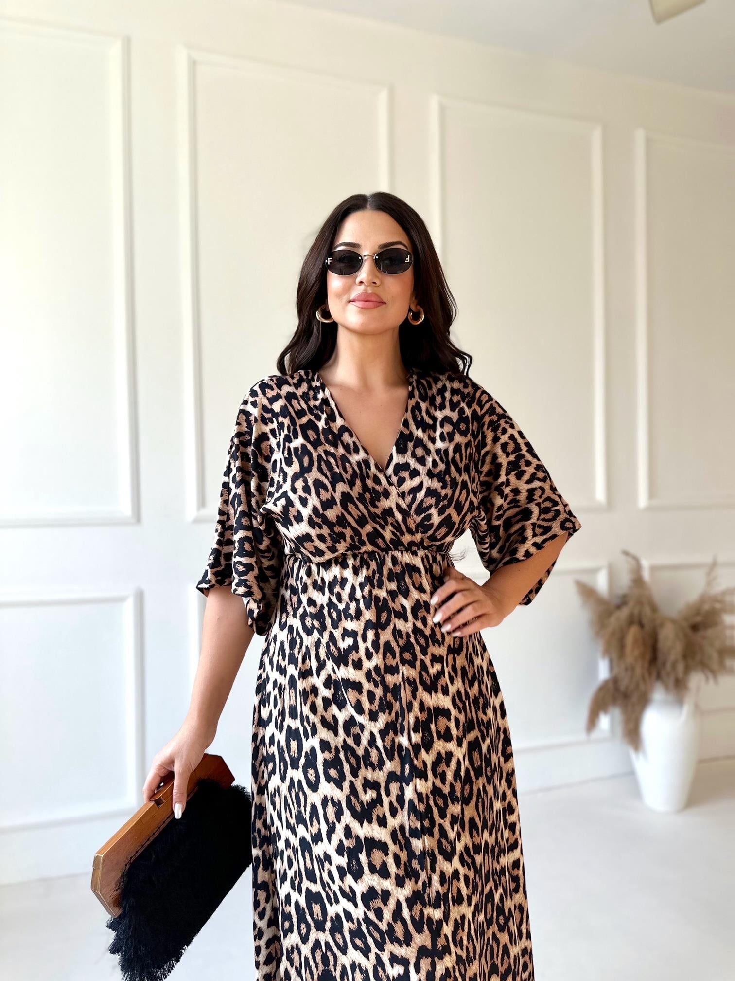 Lüks Kalite Leopar Maksi Elbise 