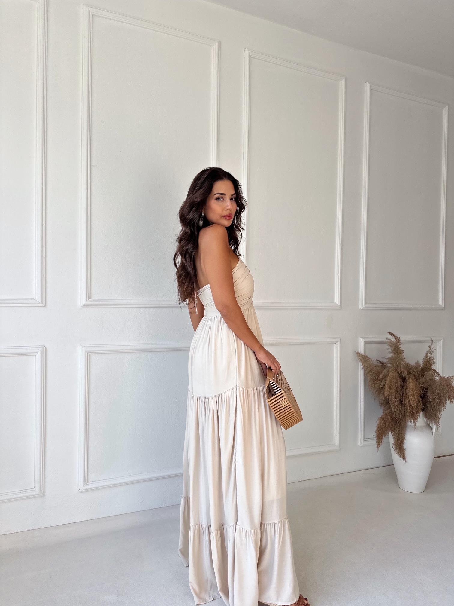 Lüks Kalite Maksi Elbise Ekru