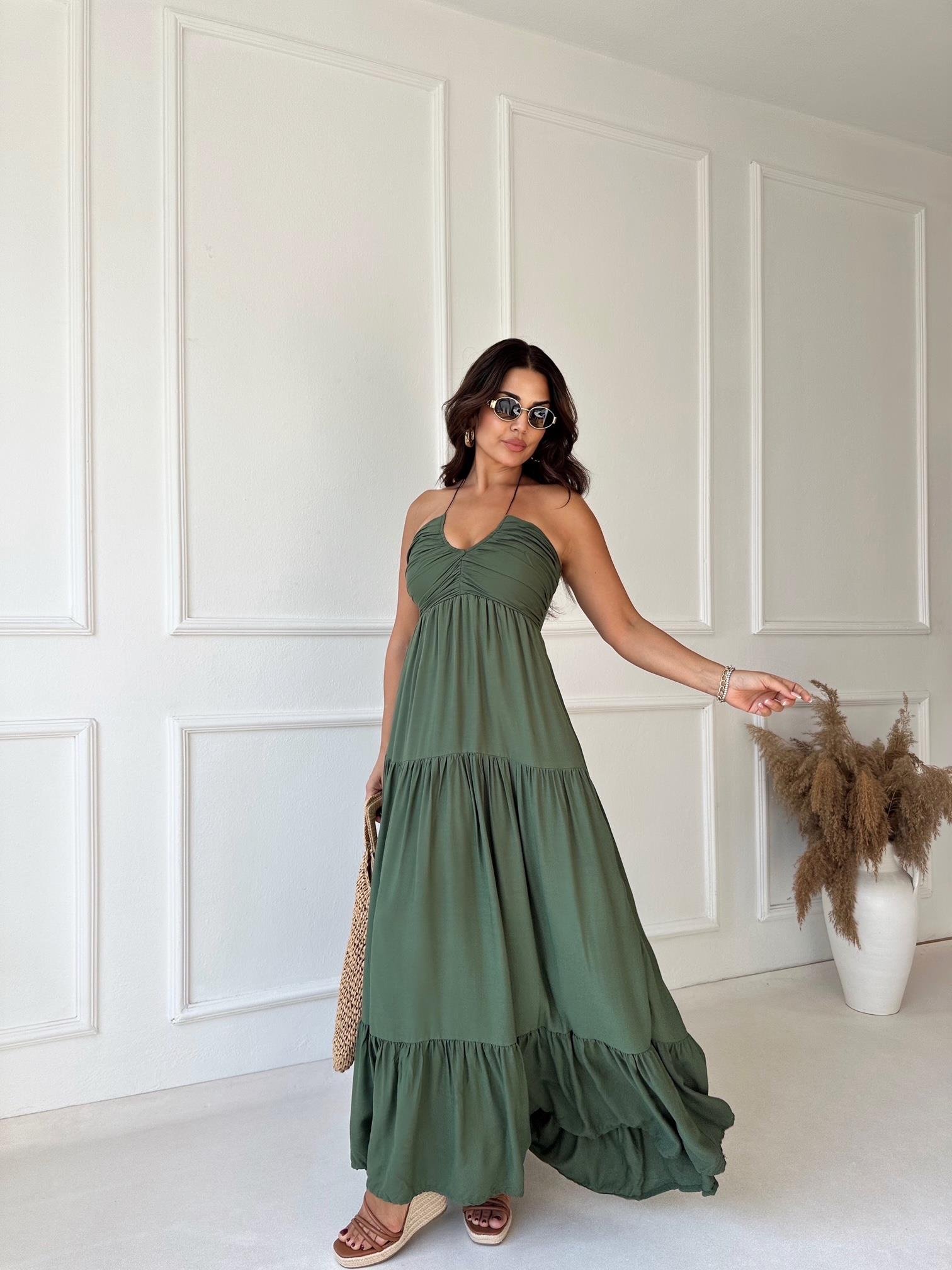 Lüks Kalite Maksi Elbise Haki