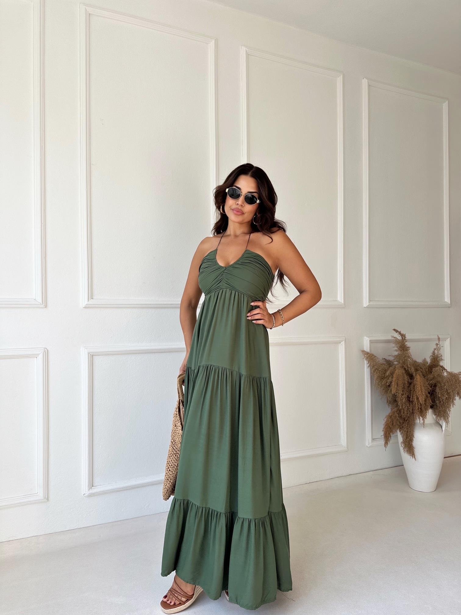 Lüks Kalite Maksi Elbise Haki