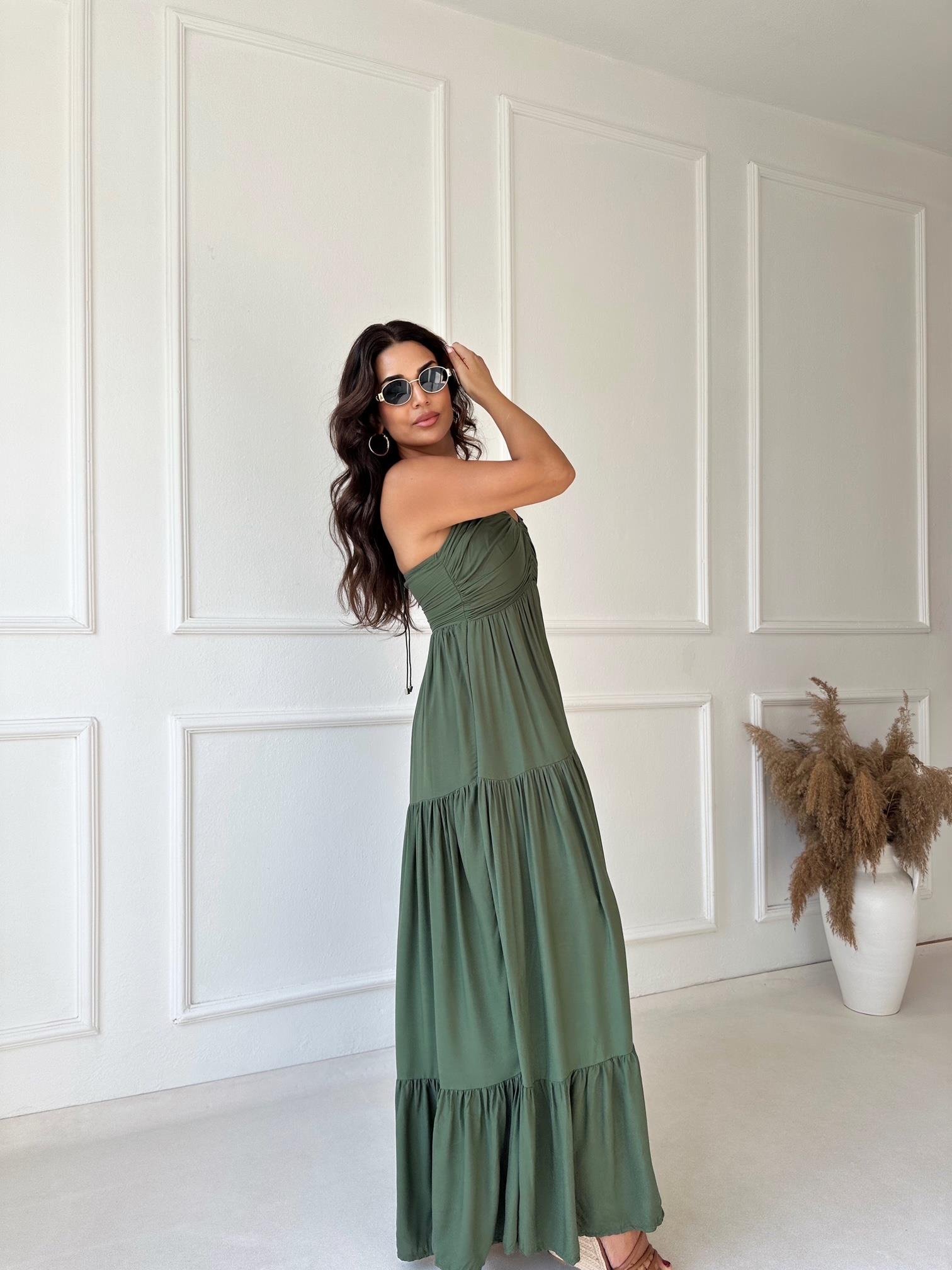 Lüks Kalite Maksi Elbise Haki