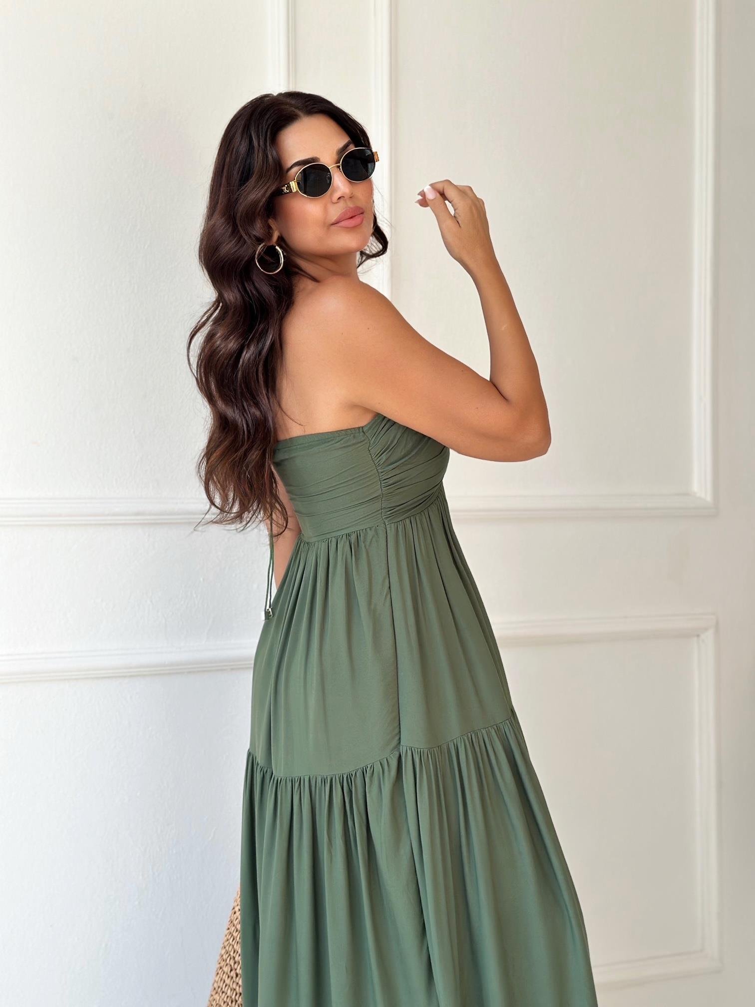 Lüks Kalite Maksi Elbise Haki