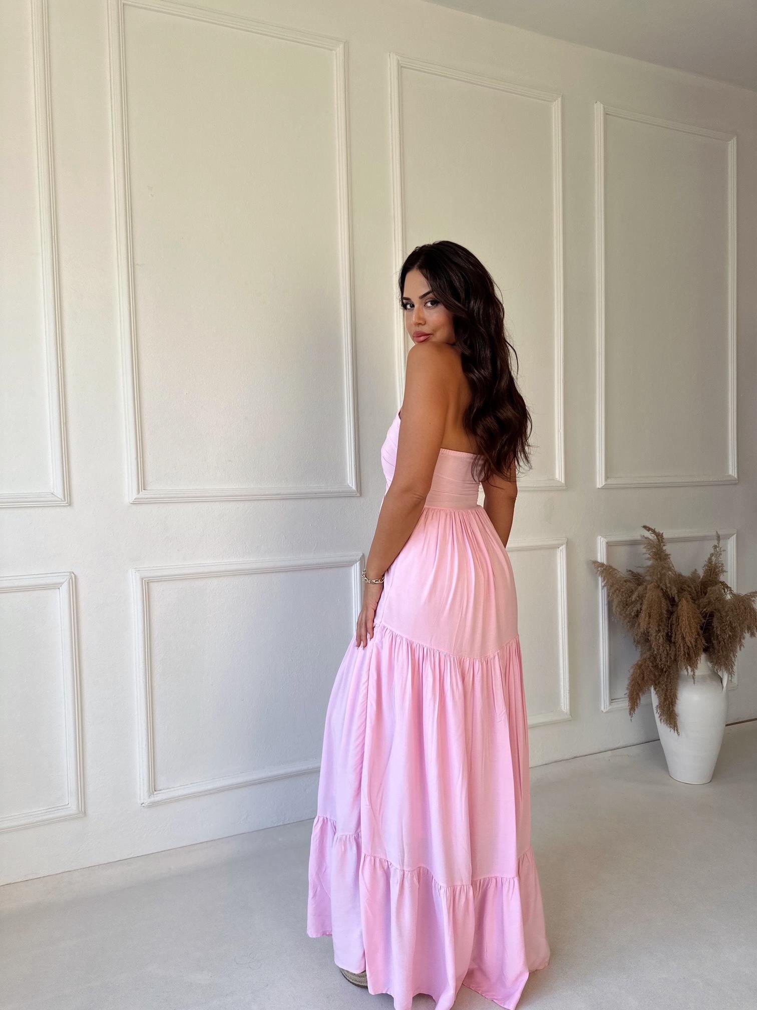 Lüks Kalite Maksi Elbise Pembe