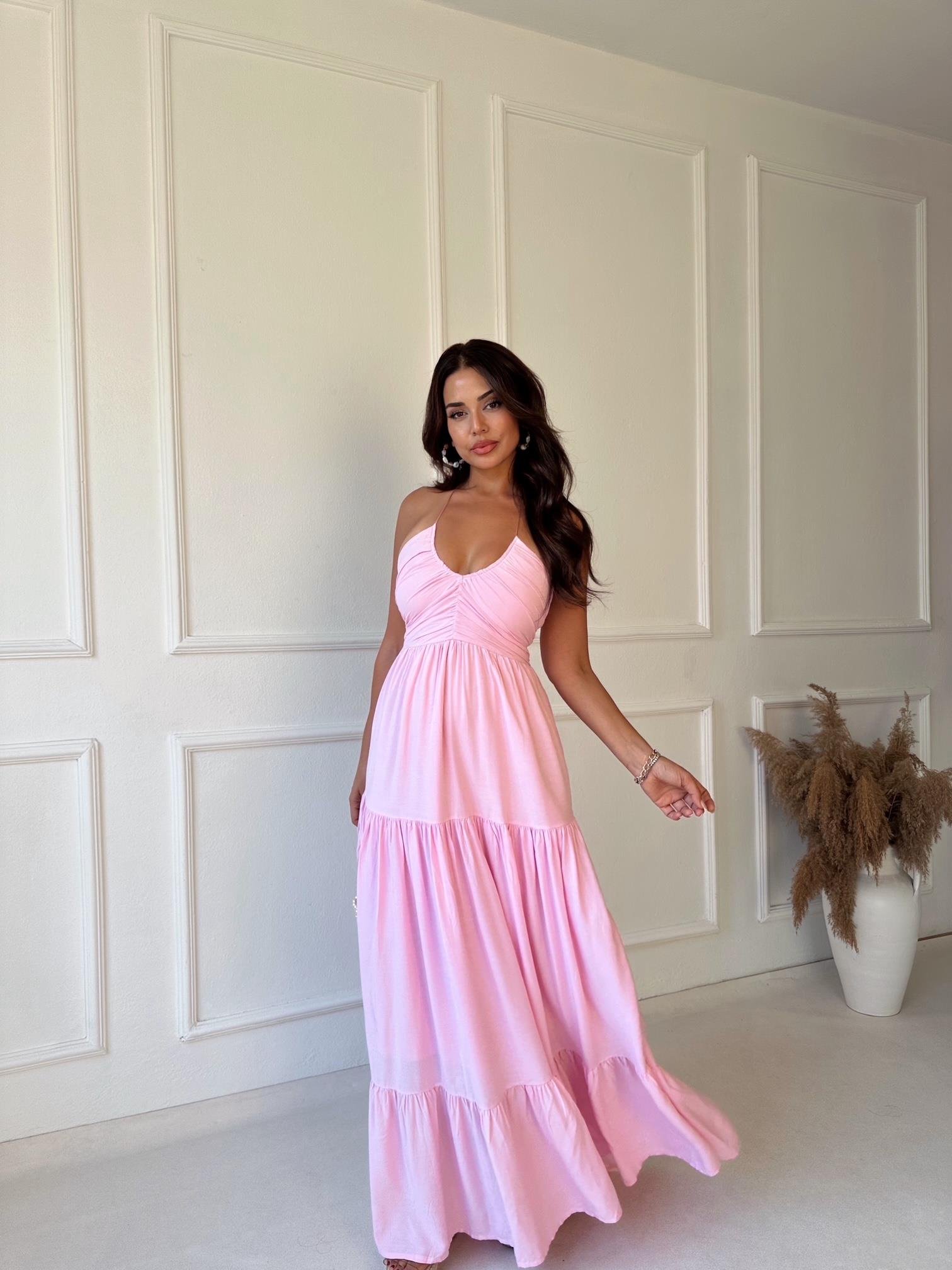 Lüks Kalite Maksi Elbise Pembe