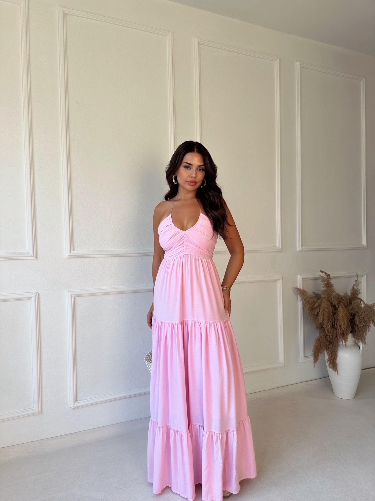 Lüks Kalite Maksi Elbise Pembe